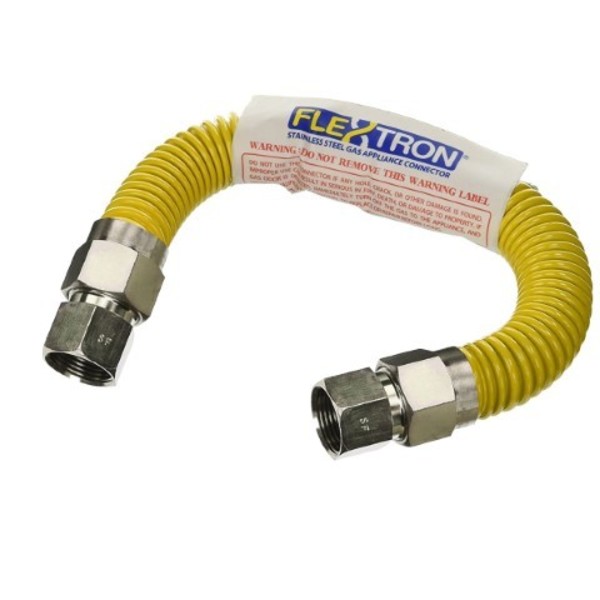 Flextron Gas Line Hose 5/8'' O.D.x12'' Len 3/4" FIP Fittings Yellow Coated Stainless Steel Flexible Connector FTGC-YC12-12O